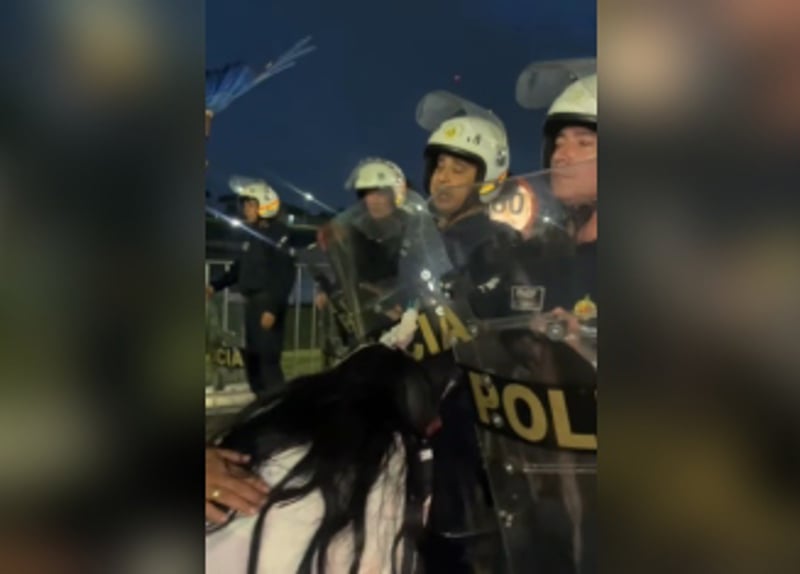 Momento em que Célia, atingida pelo gás, identifica-se como deputada e pede à PM que a deixem passar em direção à Câmara