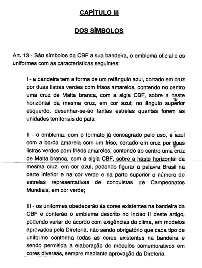 Trecho do Estatuto da CBF.