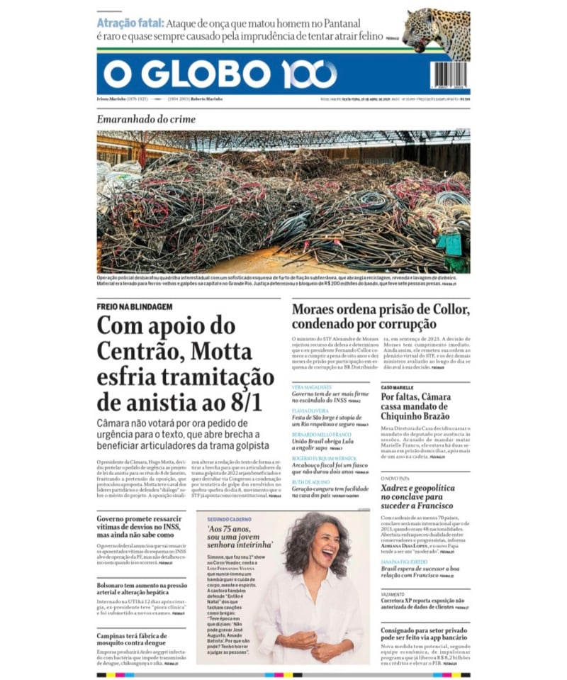 Capa do jornal nesta sexta-feira (25)