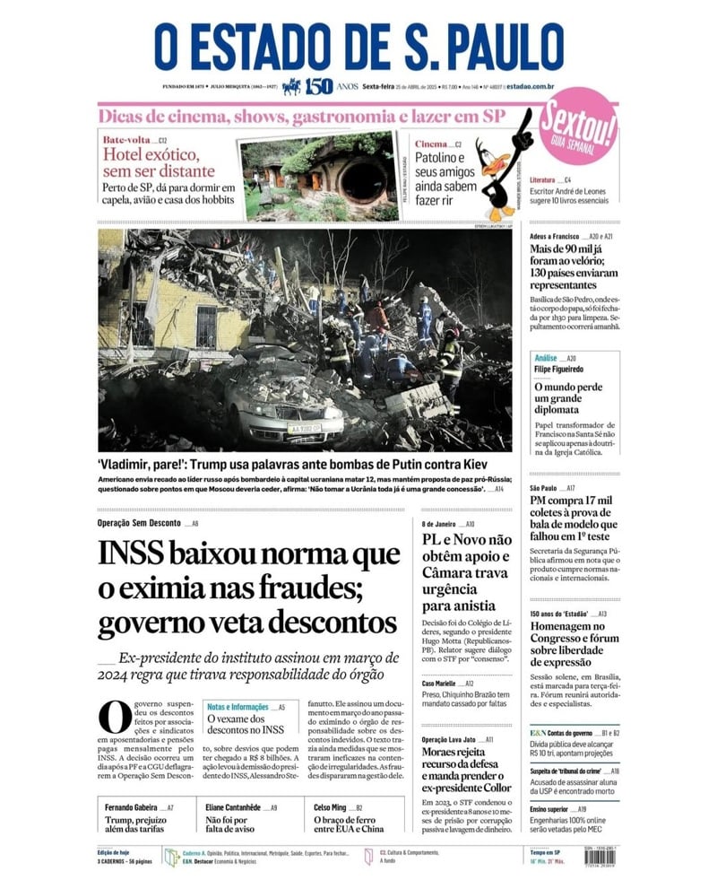 Capa do jornal nesta sexta-feira (25)