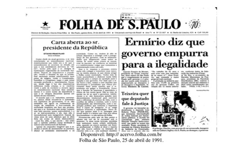 Capa da edição de 25 de abril de 1992 da Folha