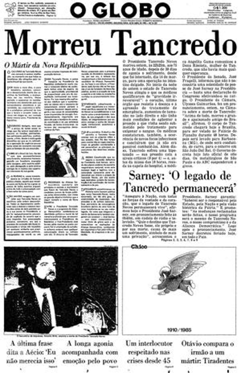 Capa do jornal O Globo em 22 de abril de 1985