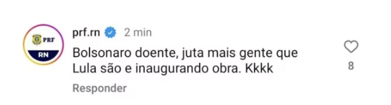Comentário feito no perfil da PRF RN.