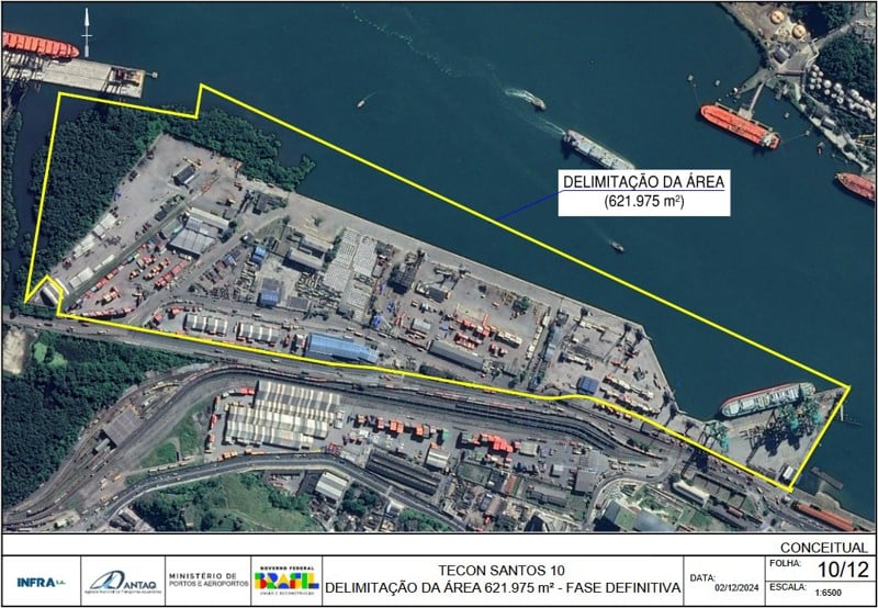 A área do Tecon Santos 10 está localizada na região do Saboó, na margem direita do Porto de Santos.