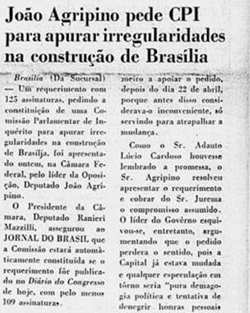 Trecho de reportagem do Jornal do Brasil em 3 de maio de 1960