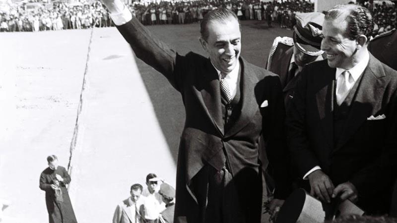 Juscelino e João Goulart, seu vice, que seria deposto da Presidência da República em 1964, na inauguração de Brasília.