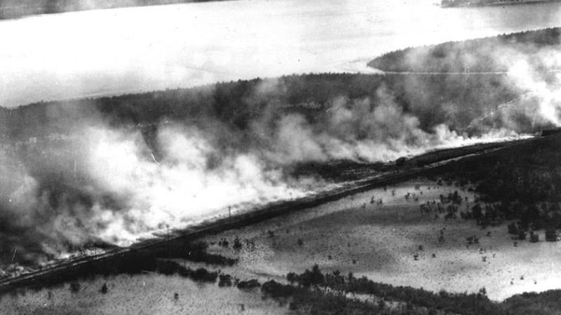 A fumaça da queima desesperada de café dominou os céus ao redor da cidade de Santos (SP).