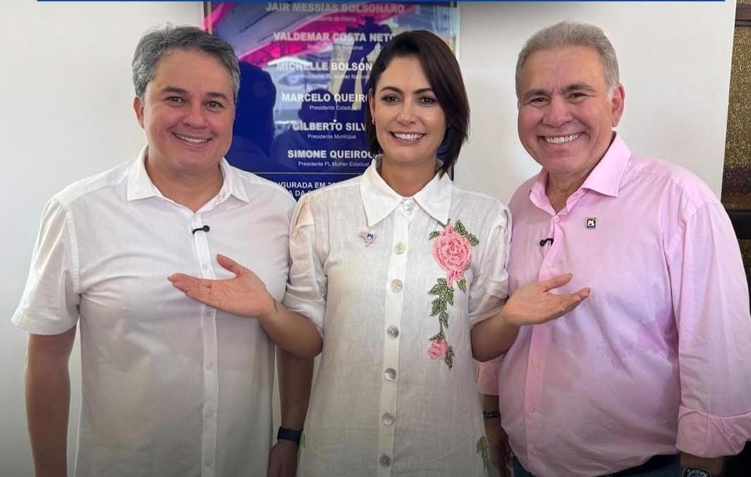Efraim Filho, Michelle Bolsonaro e Marcelo Queiroga.