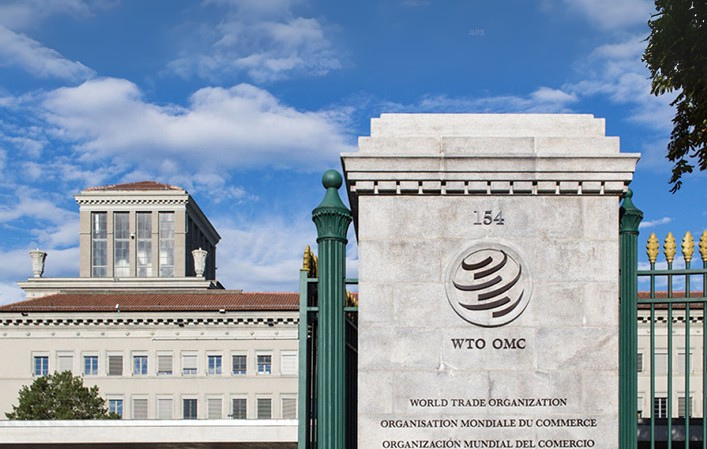 Fachada da sede da Organização Mundial do Comércio (OMC), em Genebra.