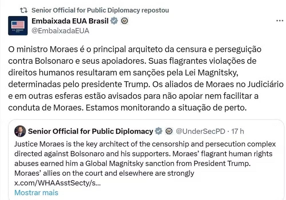 Não cabe a qualquer embaixada monitorar ou avisar ministros do Supremo, diz Flávio Dino.