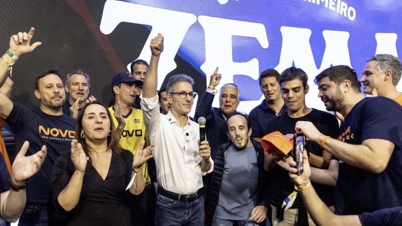 Romeu Zema no ato de lançamento de sua pré-candidatura a presidente pelo Novo.